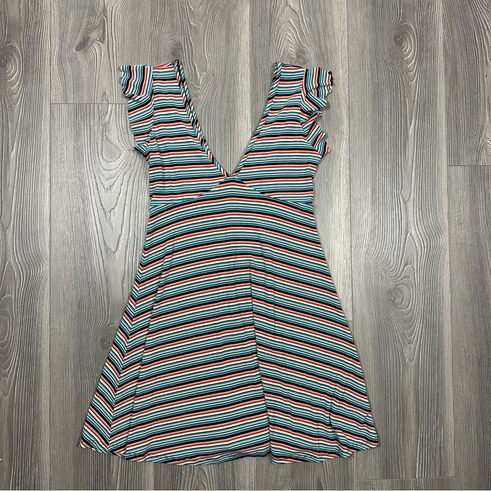 Wild Fable Striped‎ Flutter Sleeve V Neck Mini Dress XS